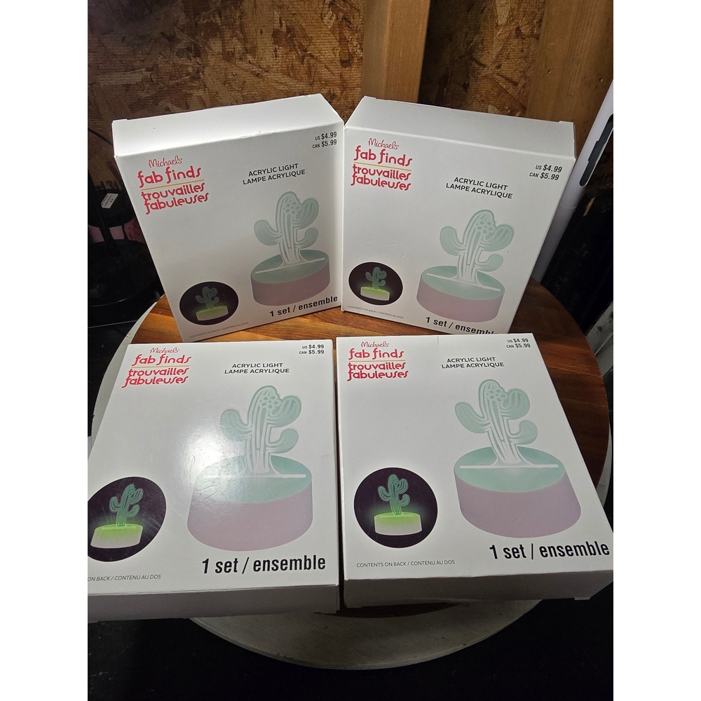 Michaels Fab Finds Cactus Acrylic Light Set of 4 USB Powered Green Decor NEW